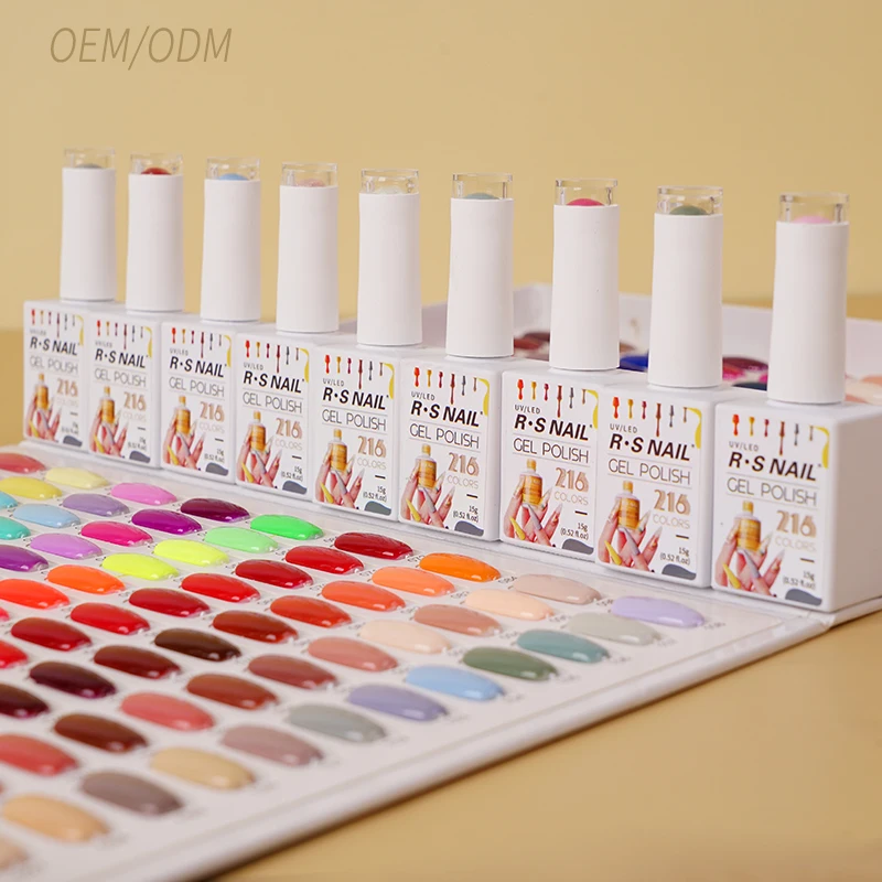 R S  Nail Wholesales 216 Colors 3 Step Gel UV Nail PolishPrivate Label Vegan 15Ml Pure Color Gel For Nail Beauty Salon