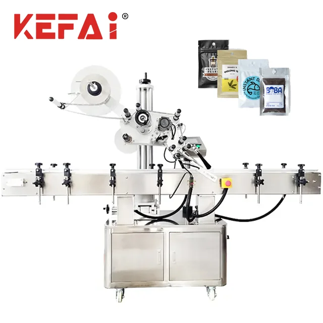 KEFAI Fully Automatic Plastic Paper Pouch Sticker Labeling Machine Price Bag Flat Surface Adhesive Labeling Machine