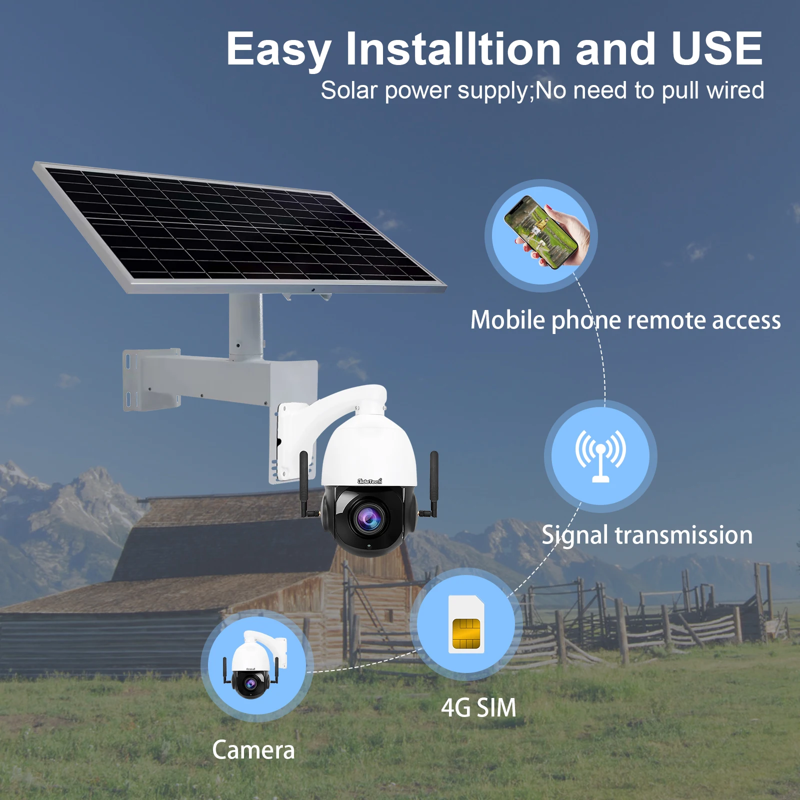 JideTech 8 Мп 20X оптический зум на солнечной энергии 4G версия ЕС PTZ камера с 90W50A перезаряжаемые Li батареи