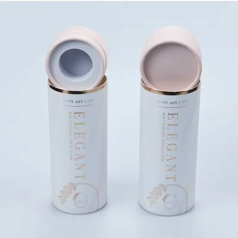 Eco-friendly Exquisite Eva Gold Stamping Custom Logo cardboard Paper tube With Pink lid For perfume Cosmetic packaging wholesale