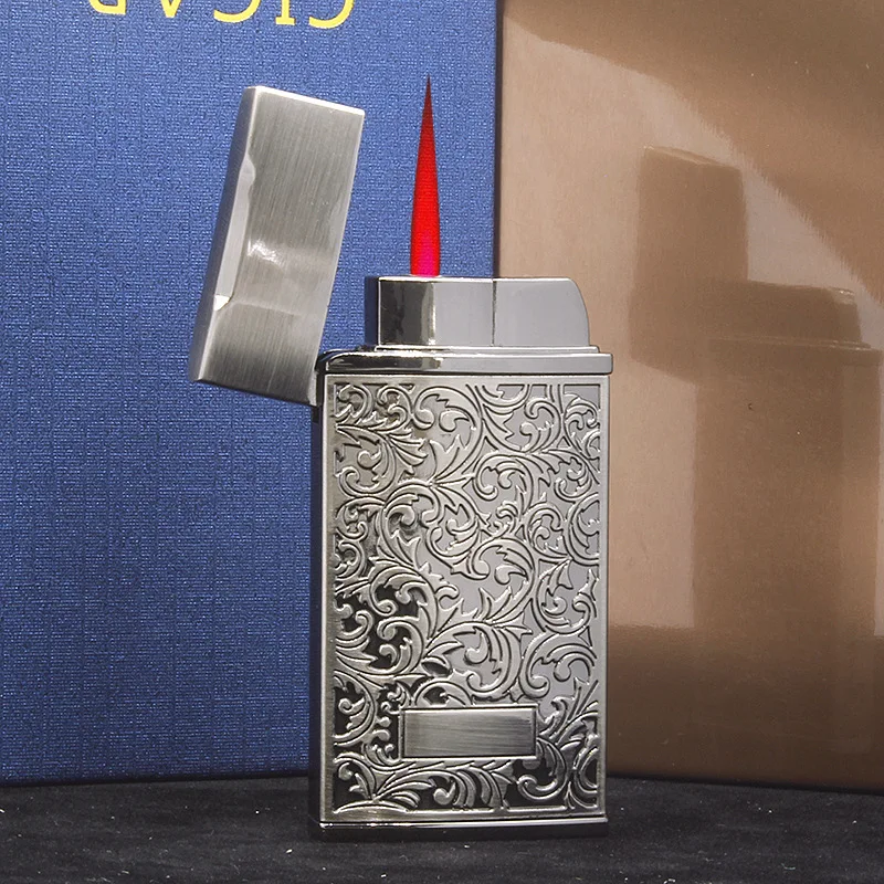 Classic metal gas lighter red flame windproof ultra-thin electroplating tang grass cigarette lighter