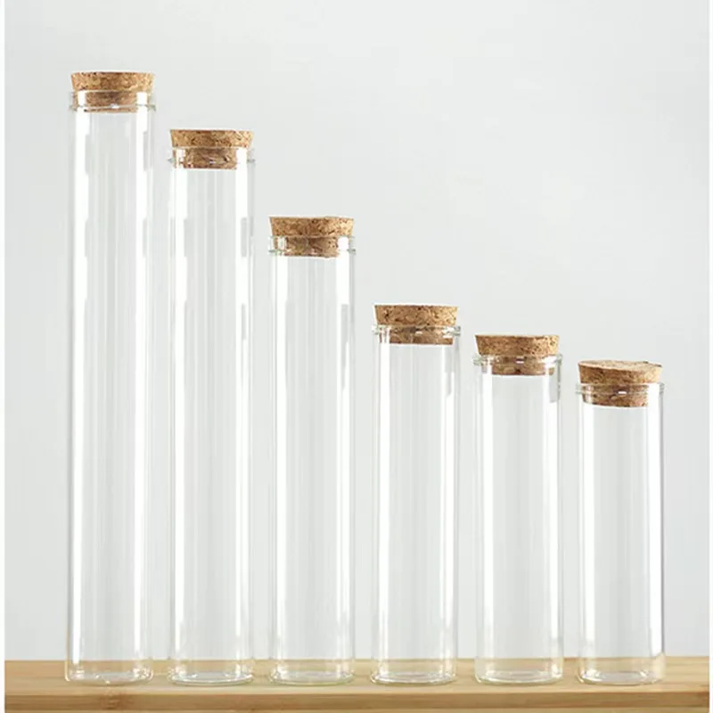 Wholesale 15ml 20ml 30ml 40ml 90ml cork glass bottles flat bottomed tube bottles in candy bottles