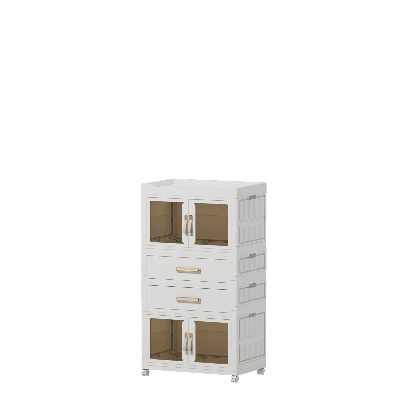 Plastic Cloth Wardrobe Cabinet double-door plastic folding storage cabinet Furniture With Wheels