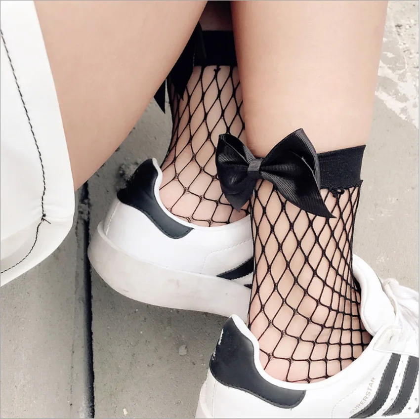 
High Quality Summer Fishnet Kids Socks with big butterfly knot Bow Lace Mesh Kids Girl Sock 
