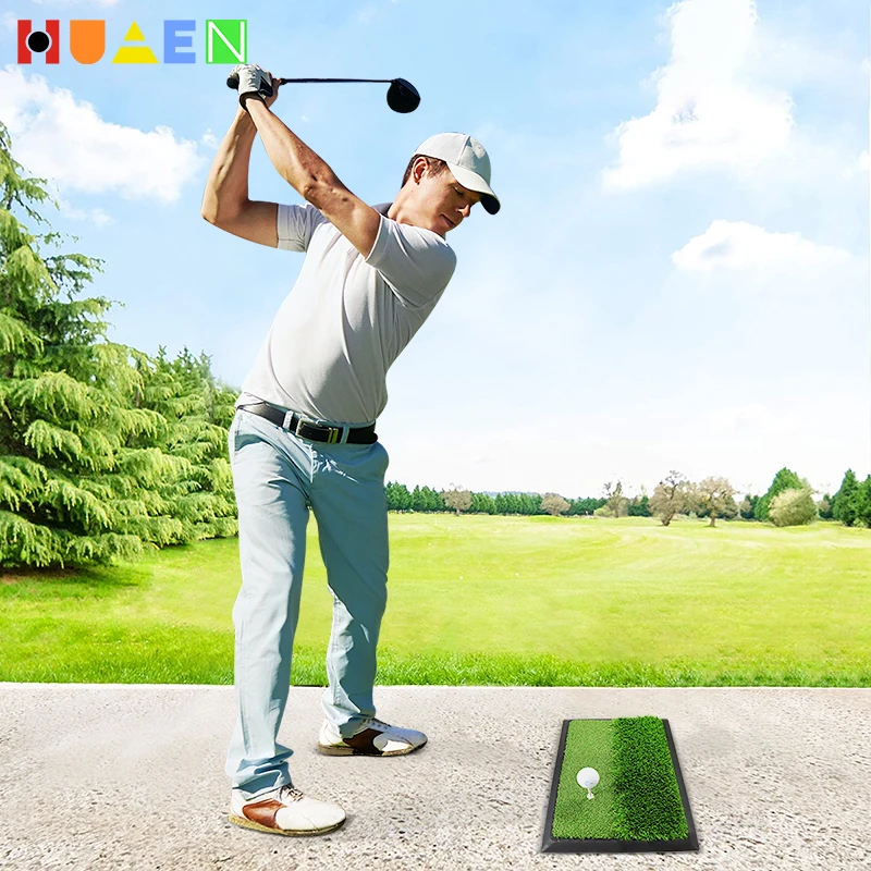 HUAEN GOLF Hot-selling Golf Course Skidproof Rubber Tri-turf Mini Hitting Mat Putting Practice Golf Mat The pair of grass