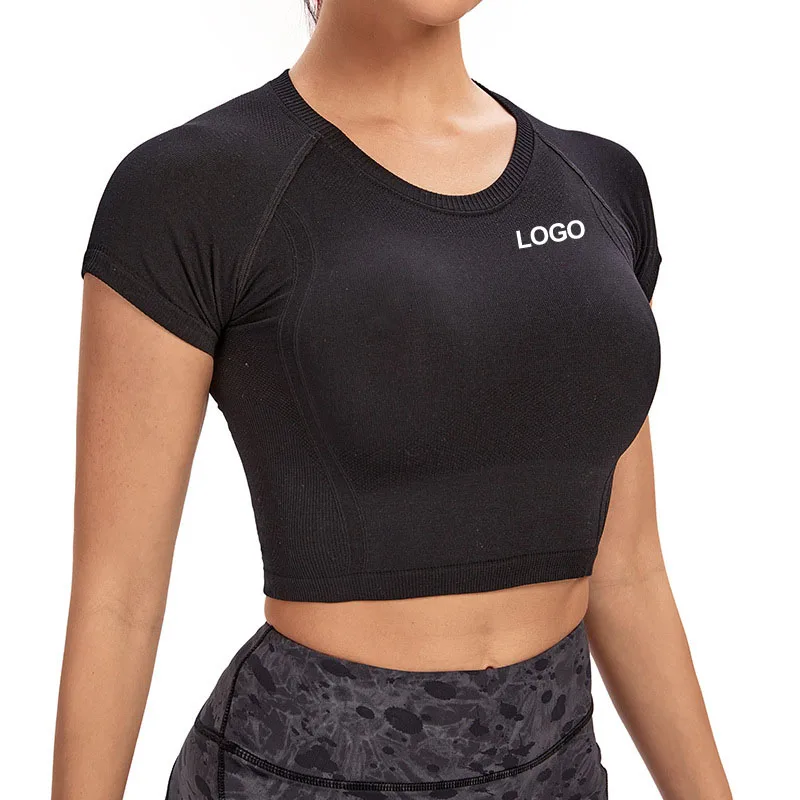 Seamless Stretch Workout Women Yoga Sports Gym Tops Wholesale Custom ODM Sports Cropped T Shirt Fitness Active Wear