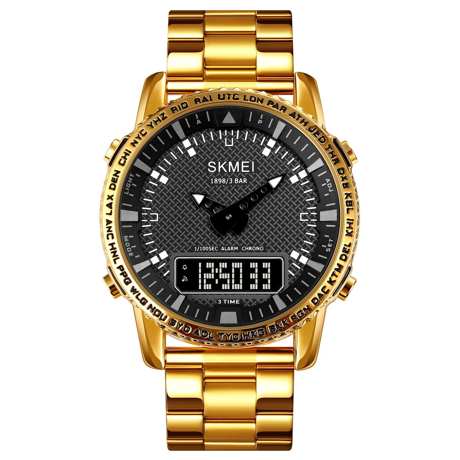 New Men Watch Gold Skmei 1898 Best Brand Watches Factory Manufacture Luxury Wristwatch Male Clock Dual Time