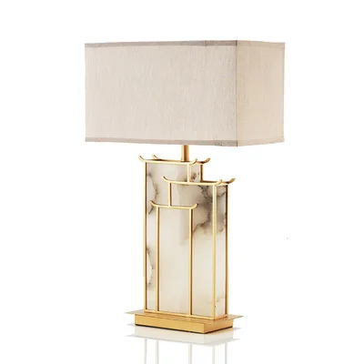 new modern marble creative decoration simple living room bedroom study bedside table lamp silk lamp shade