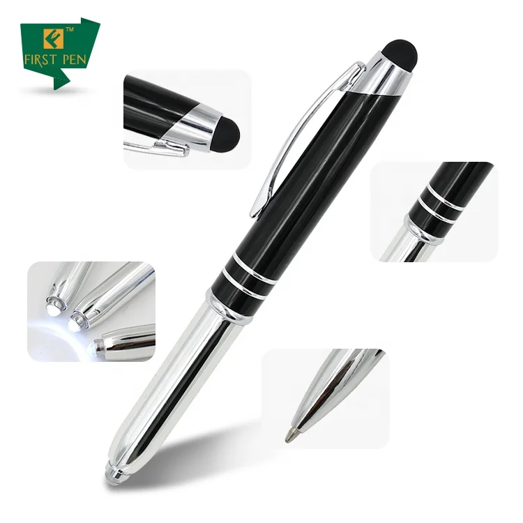 Metal fancy 3 in 1 gift stylus luxury pens with custom logo promotion pen pen with light led