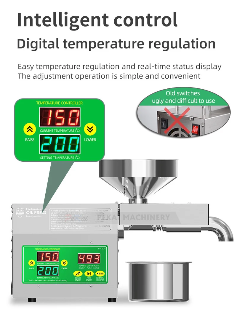 Intelligent Manual Stainless Steel Olive Oil Presser Commercial Household Oil Press Machine