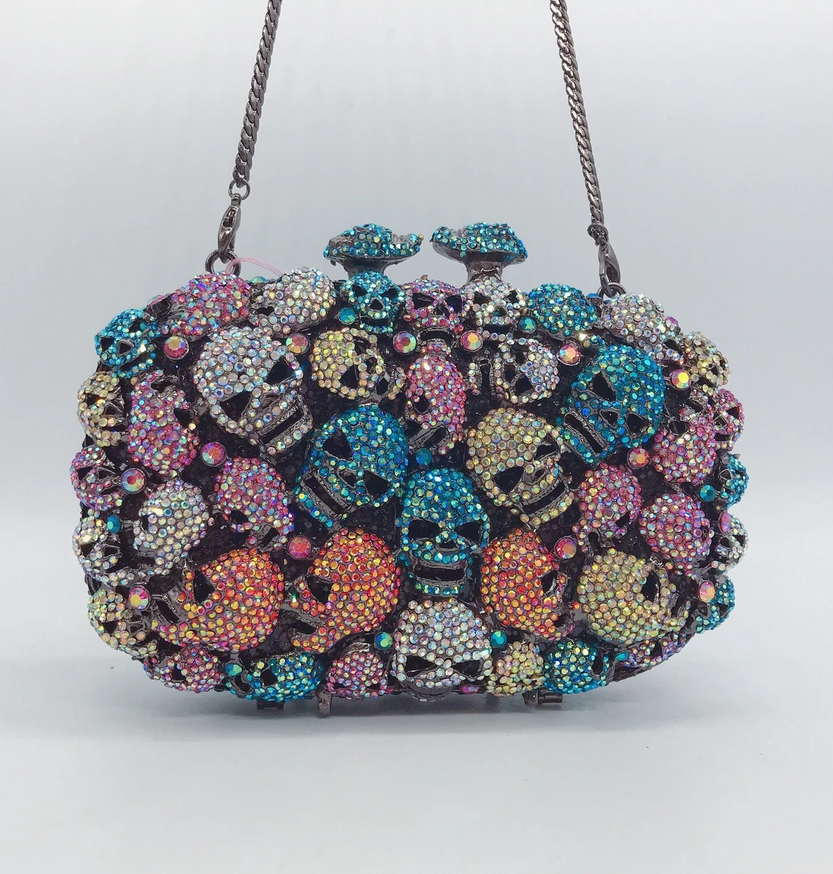 2022 Customized Skull Head Purse Clutch Evening Bag Skeleton Rhinestone Crystal Clutch Bags Funky Chain Bags