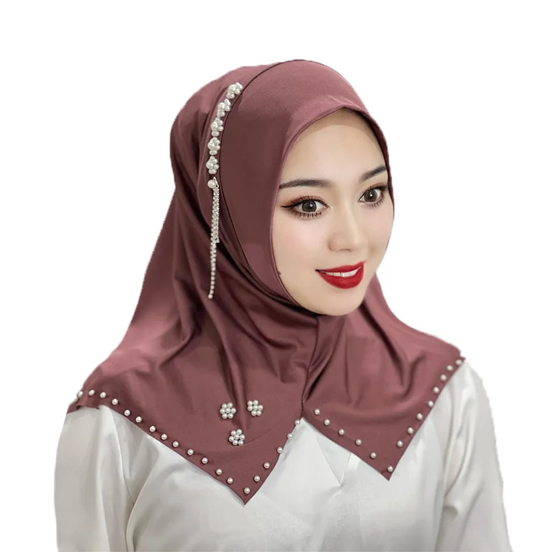 Manufacturer Newest Tudung Hijab Chiffon Shawl Muslim Scarf With Pearls And Beads Malaysia Chiffon Hijab Shawl Scarf