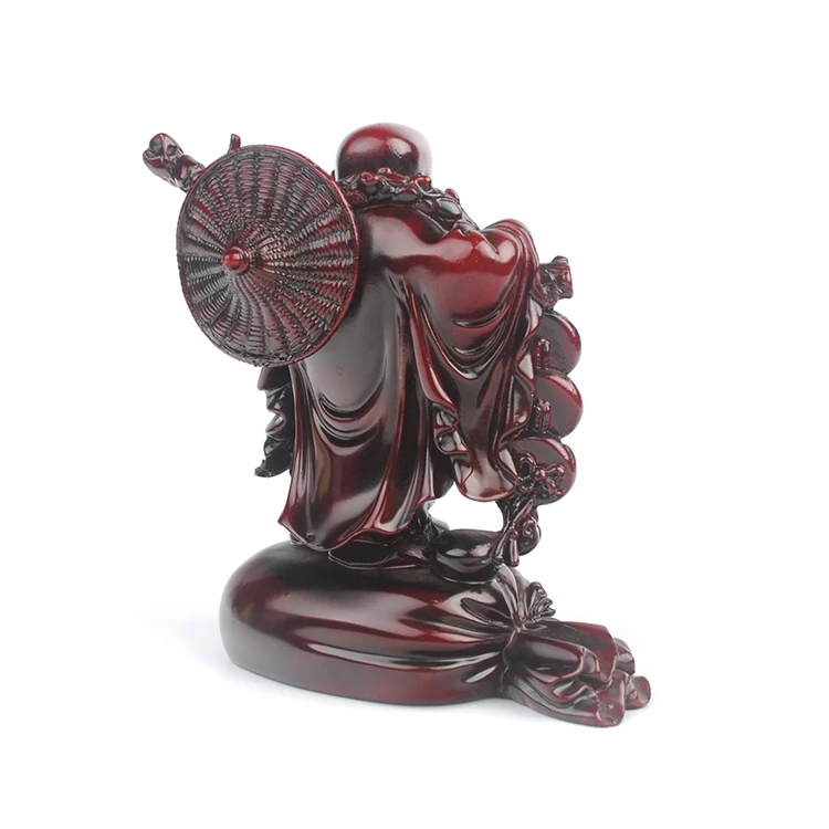Antique red color resin material Chinese money bag buddha statue