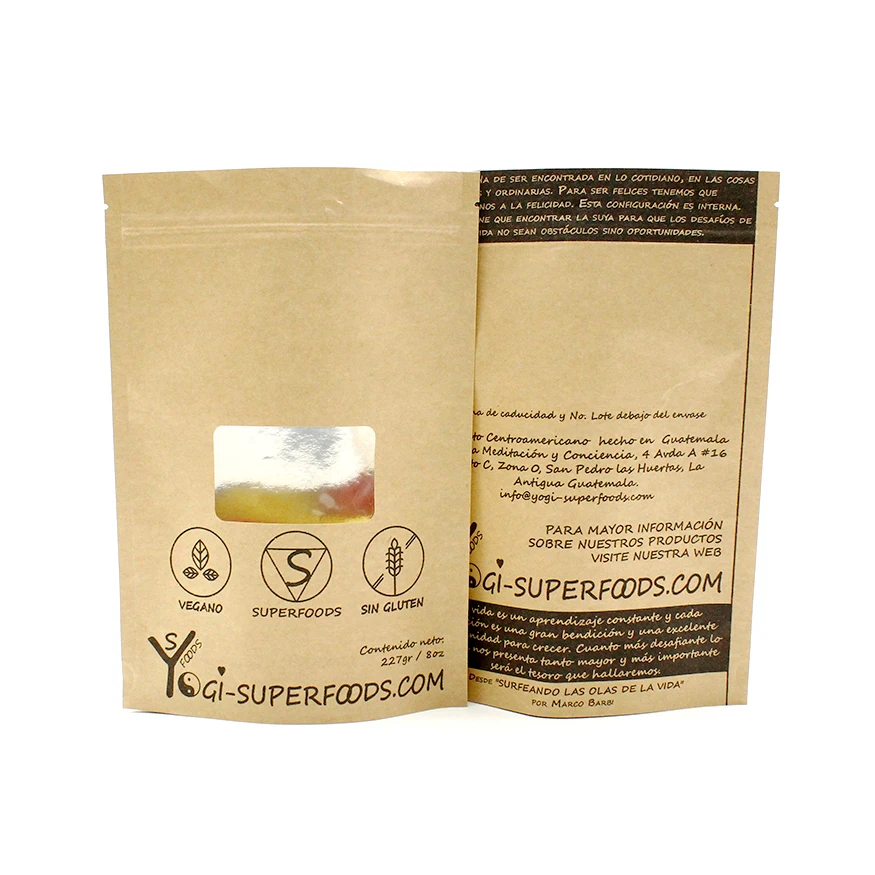 Эко PLA Compostable Stand Up pouch Craft коричневый мешок Пользовательский логотип биоразлагаемые крафт Ziplock упаковки еды бумажные мешки с