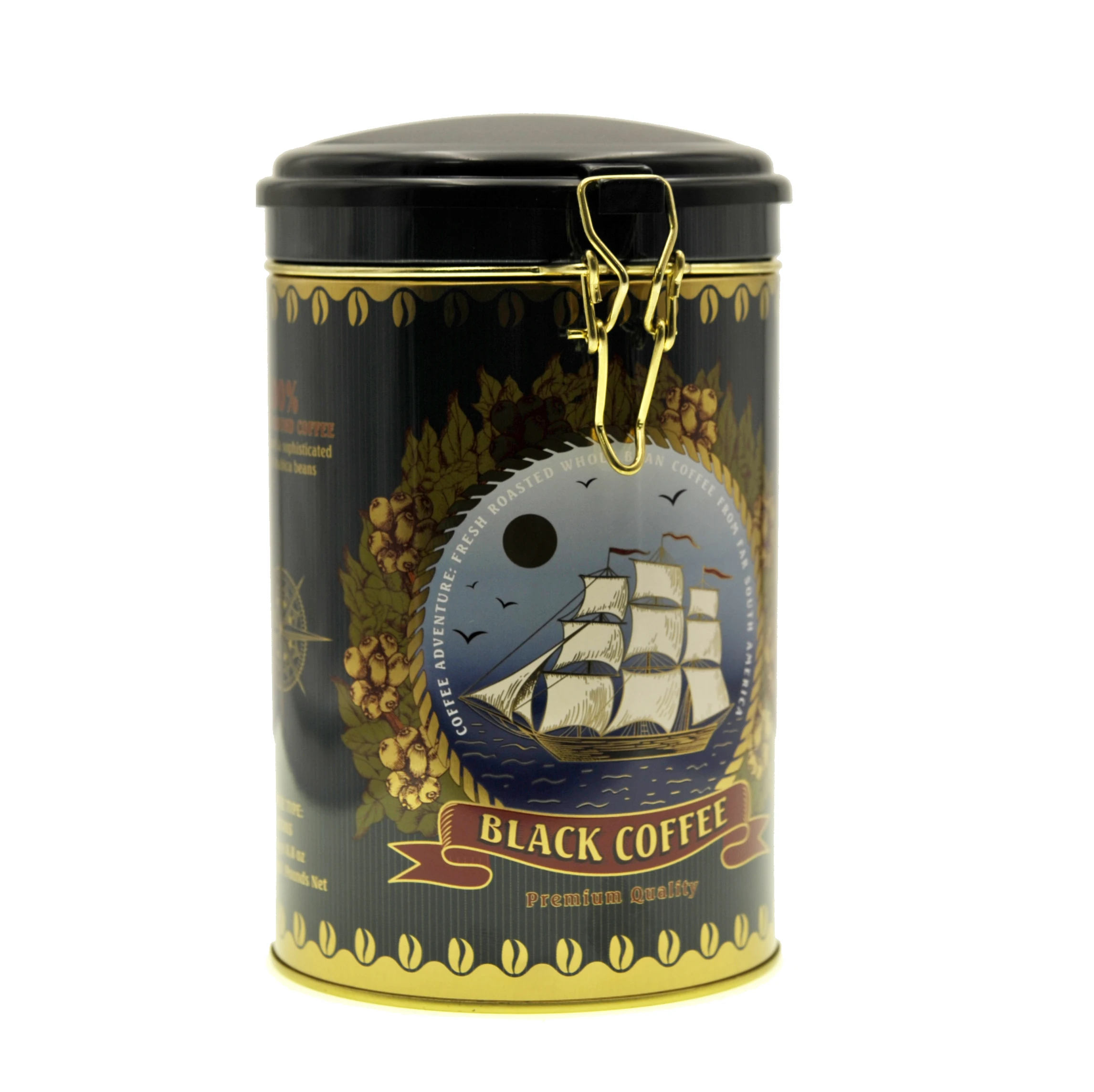 OEM Classic Coffee Tin Packaging Round Shape Tea Tin Box With Plastic Lid