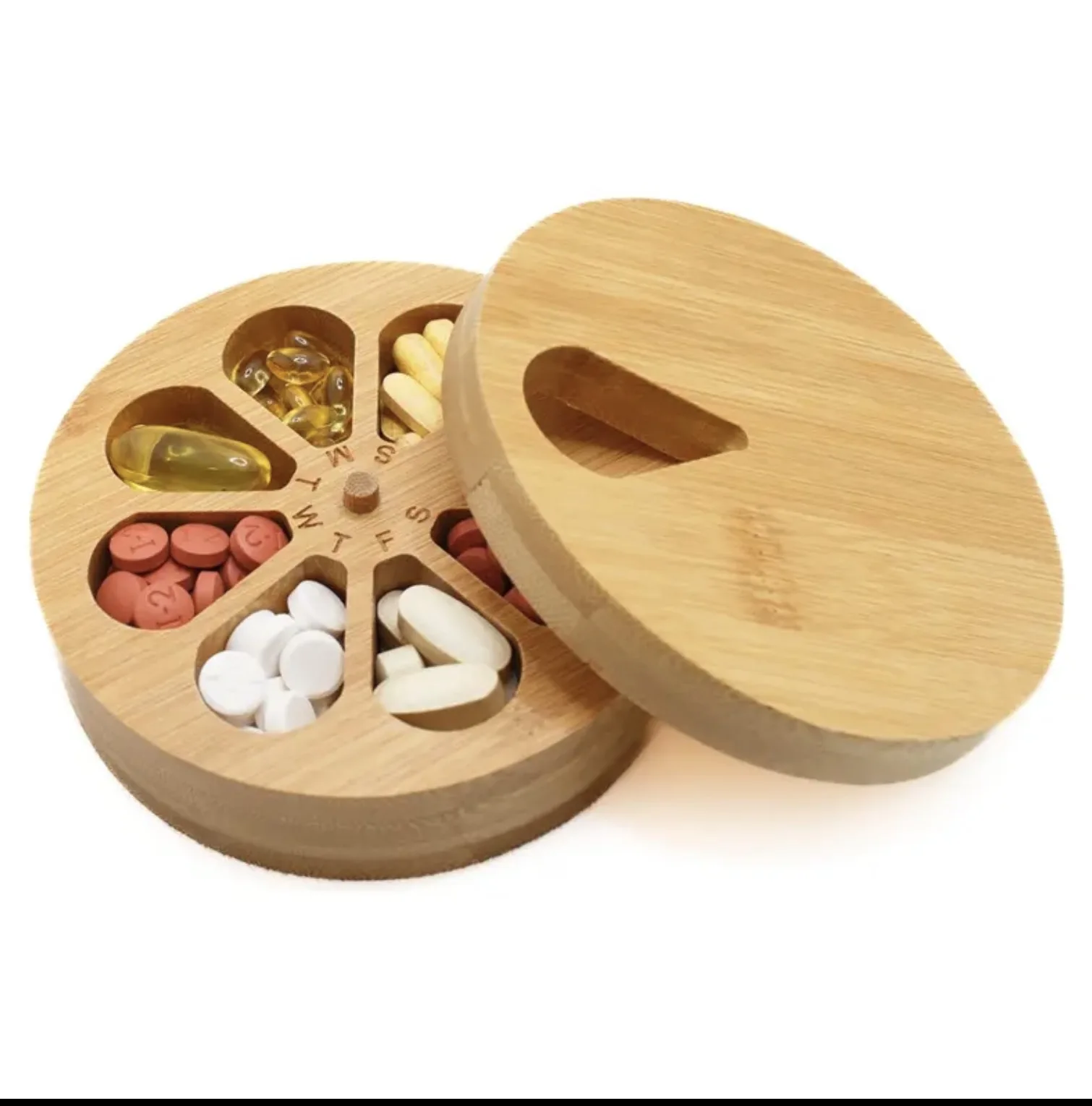 Medicine Organizer Wood Weekly Travel Pill Organizer