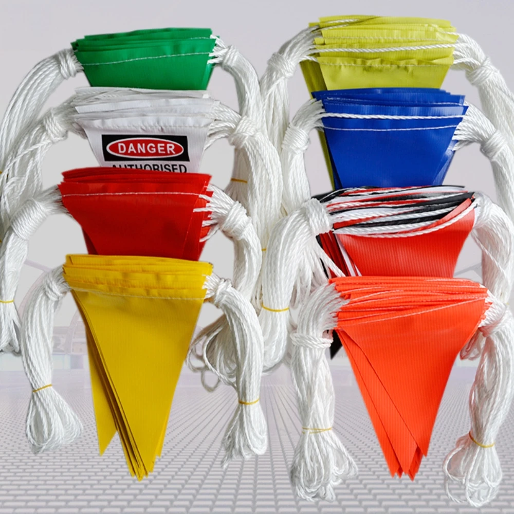 Red Orange Pennant Safety Flags Banners Traffic Barrier Line Parking Events Roof Perimeter Boundary Construction Workplace