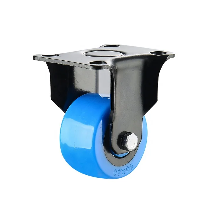 FREE SAMPLE Low Profile Load Capacity  175LB Top Plate 1.5 inch Blue PU Rigid Caster Wheel