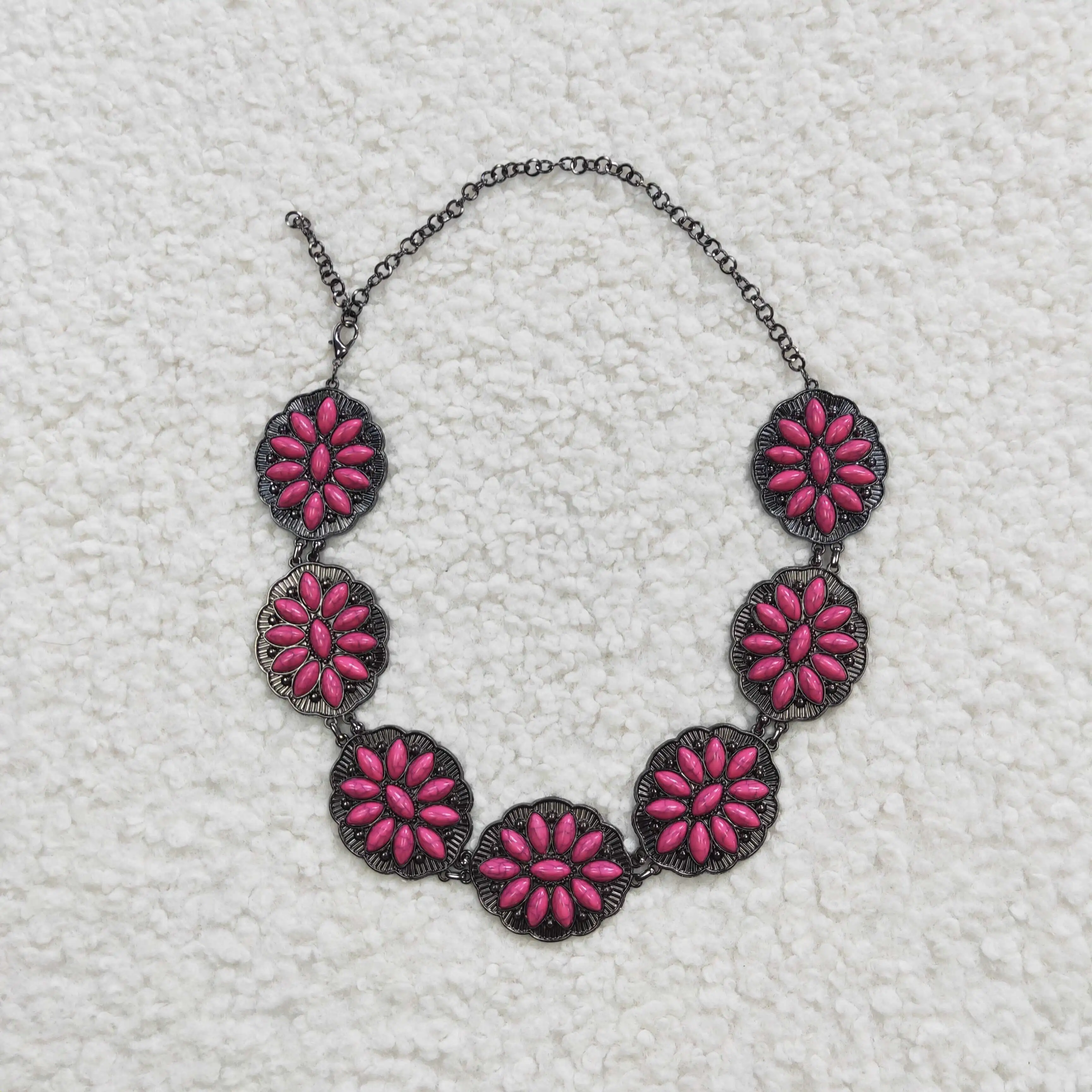 Rose Red Pants Belt Chains New Design Retro Turquoise Design Outer Wear Max 3 Years Old Child Size Lobster Buckle