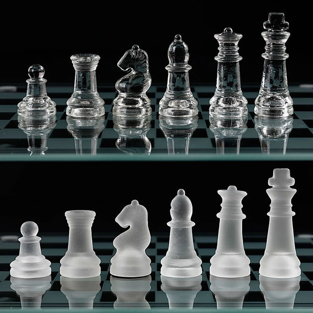 Wholesale Frosted Glass Chess Set 25*25cm Glass Chess Board