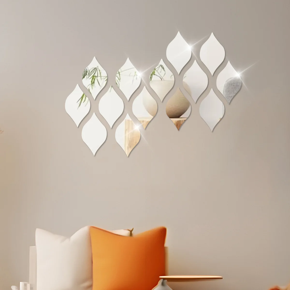 6 Pieces of Acrylic Water Drops Three-Dimensional Mirror Wall Stickers Set of Self-Adhesive Background Wall Creative Decoration