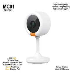 MC01 Tuya FHD 3MP Wifi IP Camera Indoor Mini Card Camera Baby & Pet Monitors Support Two Way Audio With Free USB Cable & Adapter