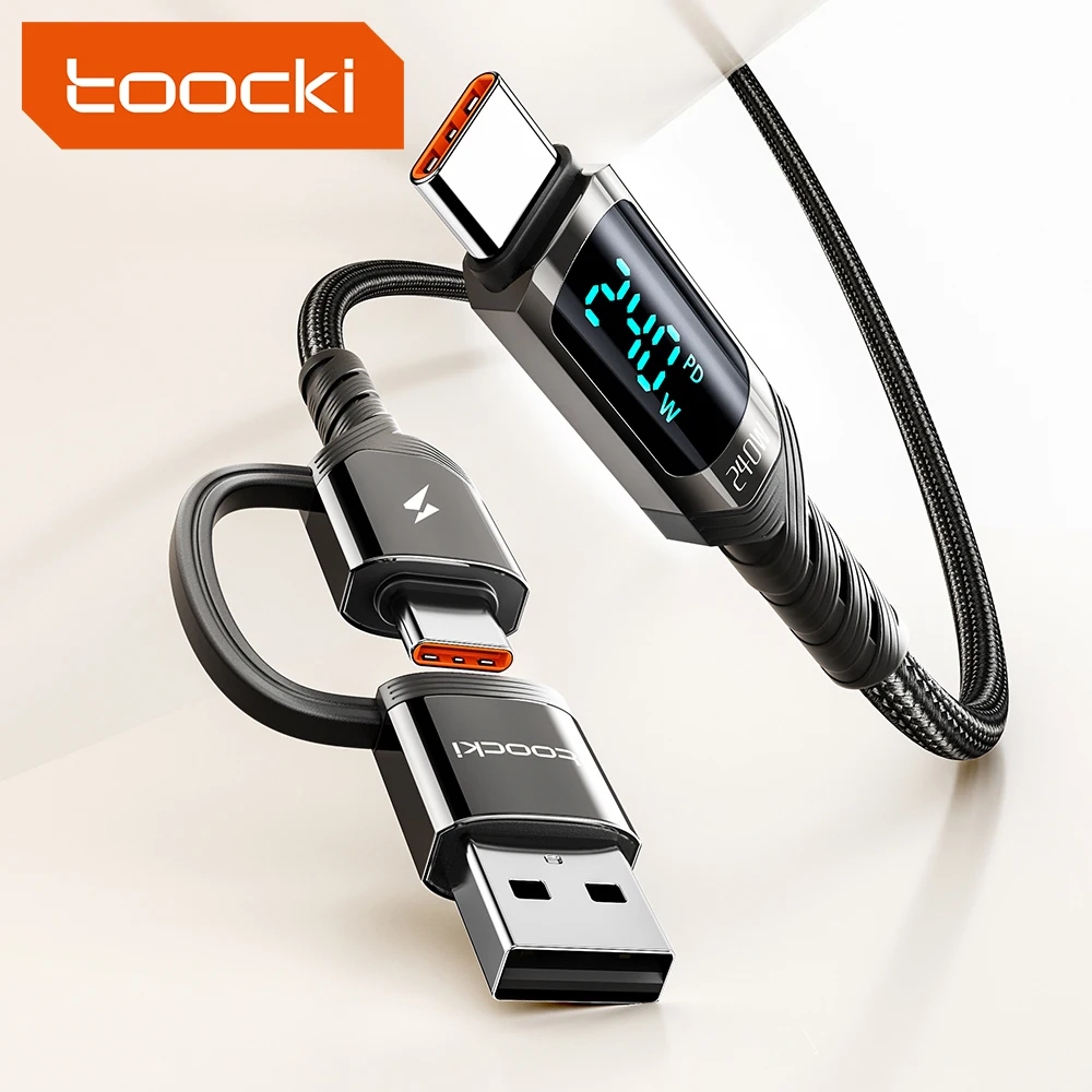 Toocki 240w Black Charging Cable 2 In1 Digital Design Usb Type C Data Cable Cable For Mobile Phone