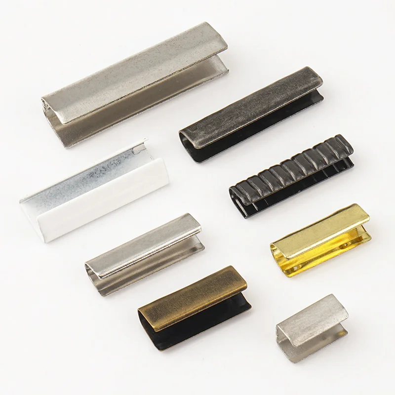 Wholesale Belt Buckle Crimp Clamp Ends Webbing Metal Cord End Clip Custom Rope End Clip for Bag Strap Hoodie
