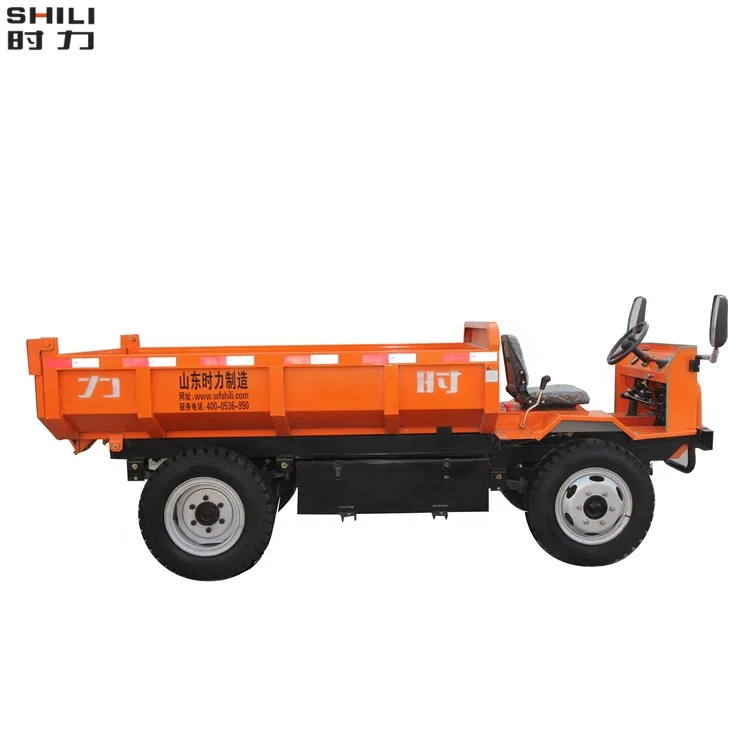 Load 4 ton four wheeled underground mine mining electric mini dump truck tipper dumper for mining transportation