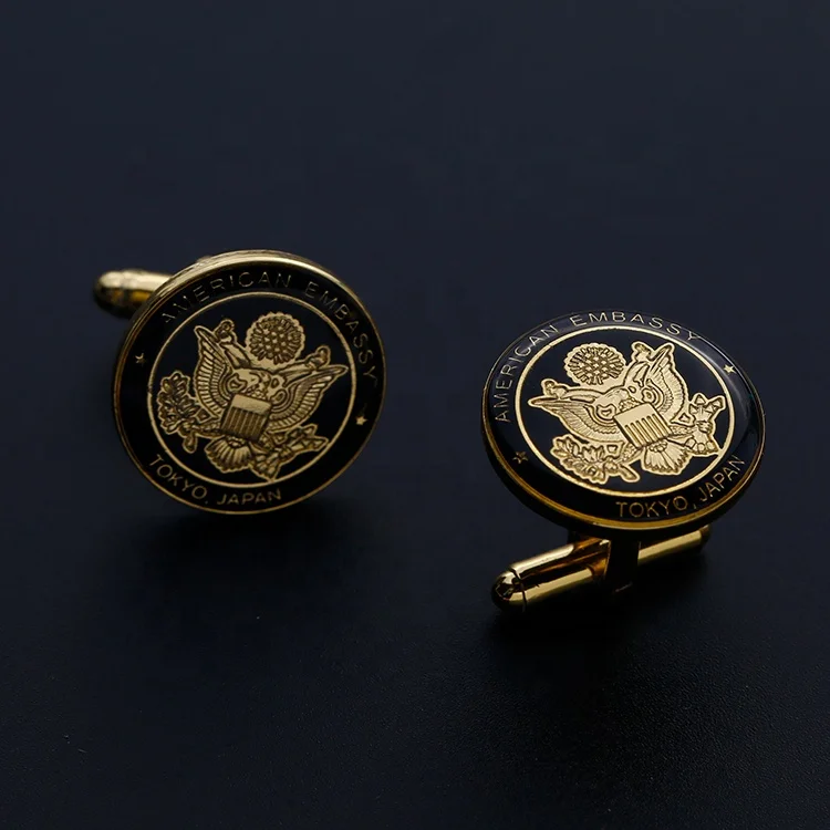 custom gold plated metal soft enamel logo coated epoxy fashion cuff links tie clips