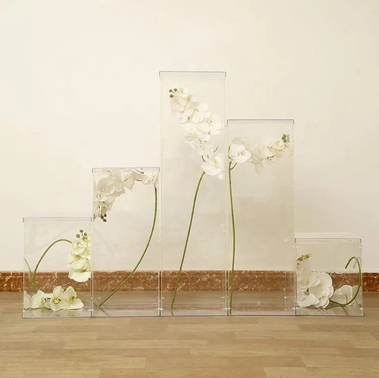 Ready to ship Tall Clear Acrylic Flower Stand Square Clear Vase Column Stand For Wedding Event Party Decoration