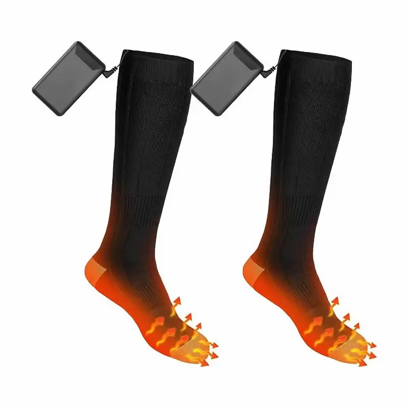 USB Rechargeable Black Casual Over-the-Knee Leg Warmers Winter Snowboarding Socks with 3 Heating Settings and Logo Pattern