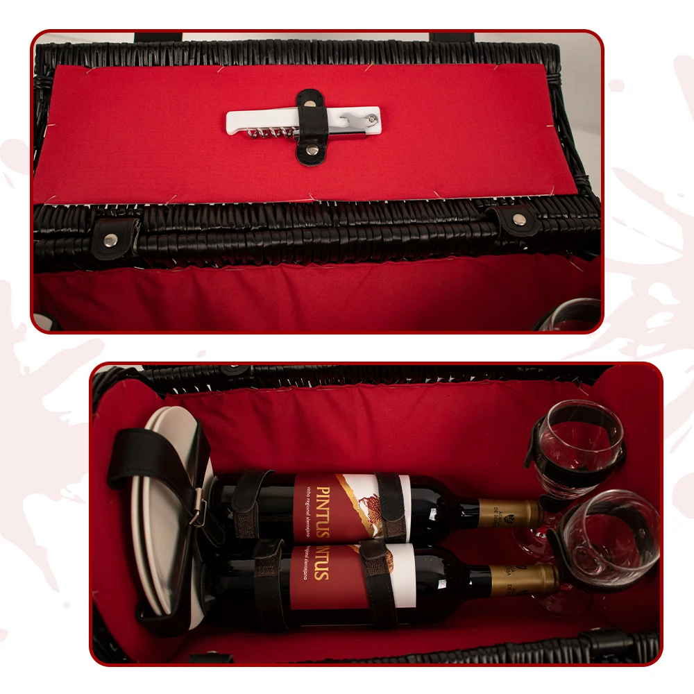 JY classical wicker picnic hamper empty willow woven picnic basket storage  Wine basket gift set packing basket