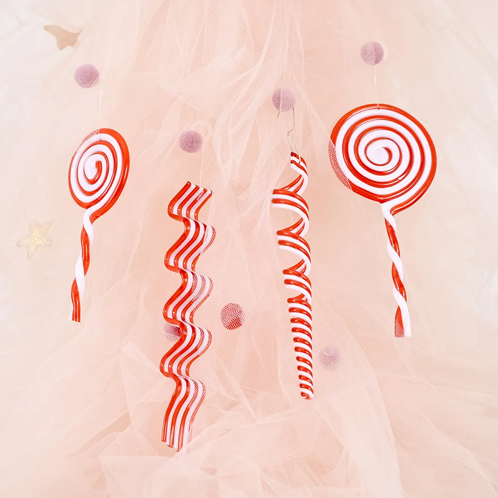 New hot sale lollipop cane colorful candy cane new Christmas decorations color injection acrylic Christmas tree ornaments