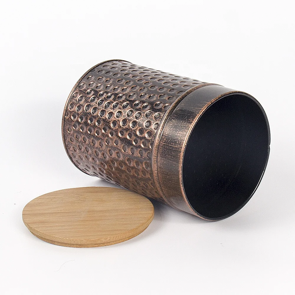 Hammered Antique Copper Stainless Steel Food Storage candy Container Flour Canister with Rubber seal lid