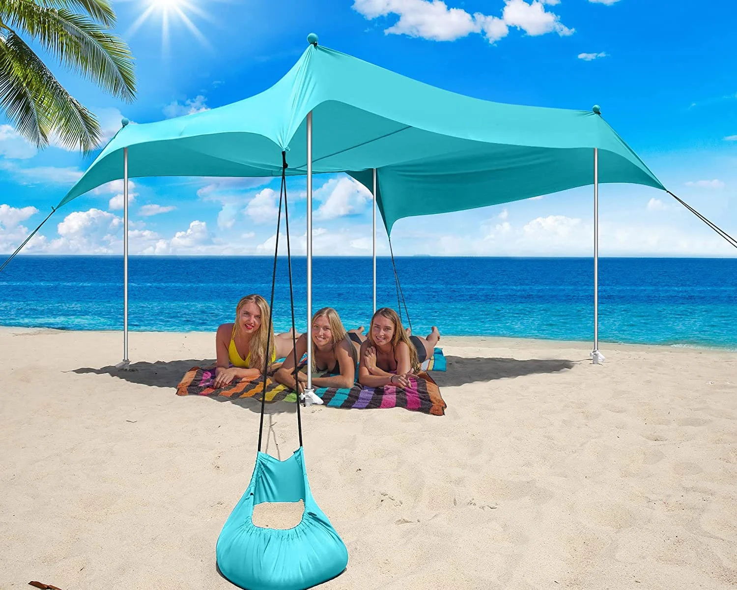 WOQI 33 Easy Set up UPF50+ Four Sandbags Spandex Fabric Summer Beach Tent Sun Shelter Canopy For Outdoor