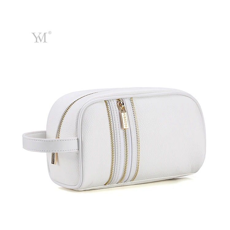 Fashion customized zipper pouch cosmetic bag white leather zip cosmetic make up pouch
