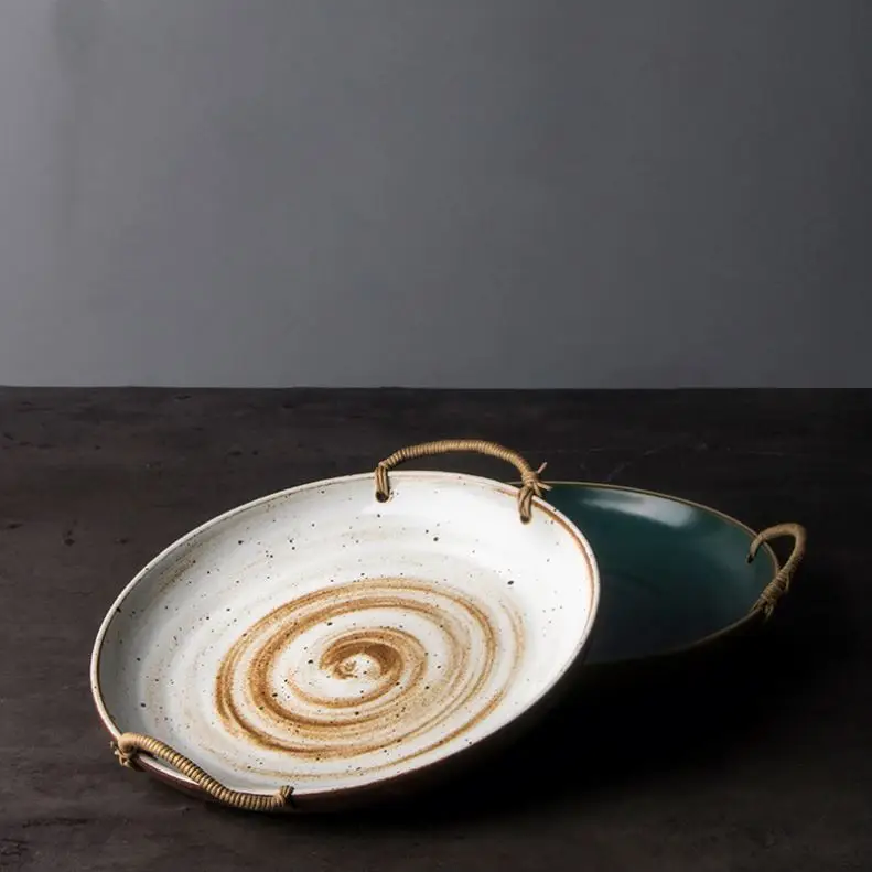 Creative Ceramic Dinnerware Plates Anti-scalding Design Stoneware Retro Binaural Plate