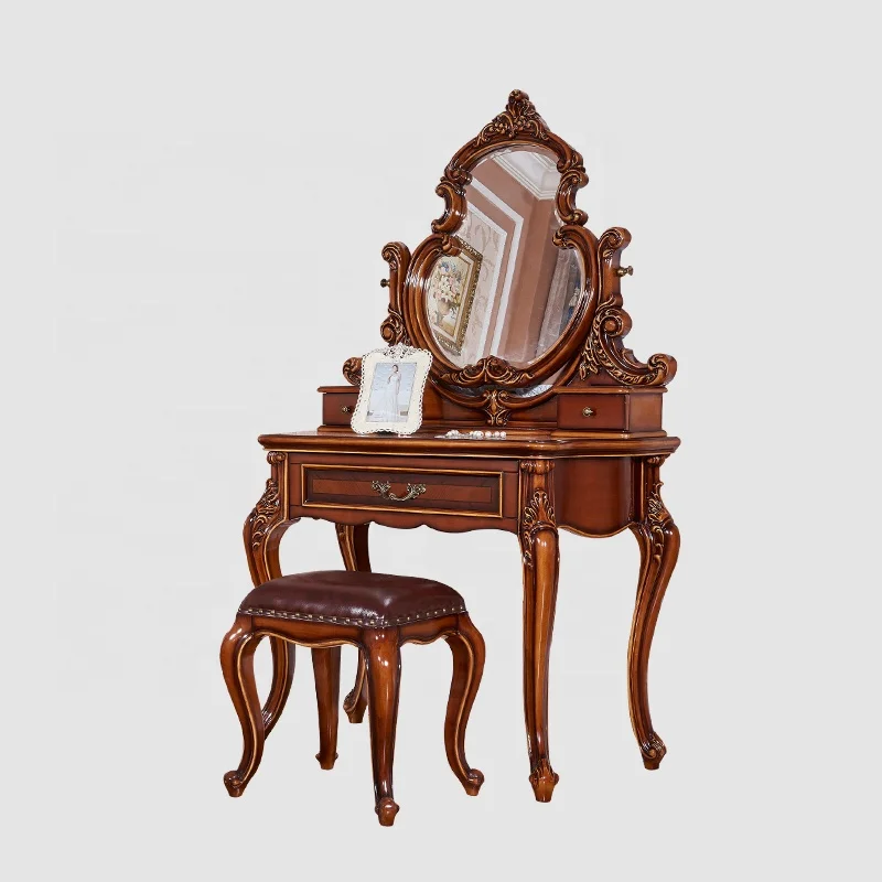 New Coming Royal Luxury Antique Bedroom Furniture Wood Dressers With Mirror Dressing Table Drawer Dresser