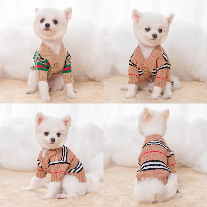 Customized Wholesale Luxury Teddy Brand Fashion Cute Patter Knit Cardigan Pet Clothes Dog Sweaters For Small Dog