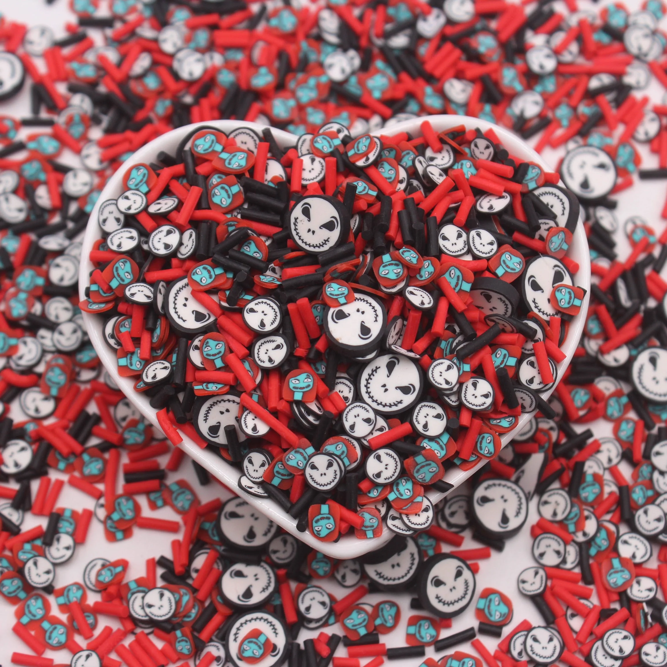1KG/Bag Halloween Series Jack and Sally Face Mixture Clay Slices with Red Lond Candy Sprinkles DIY Crafts Accessories
