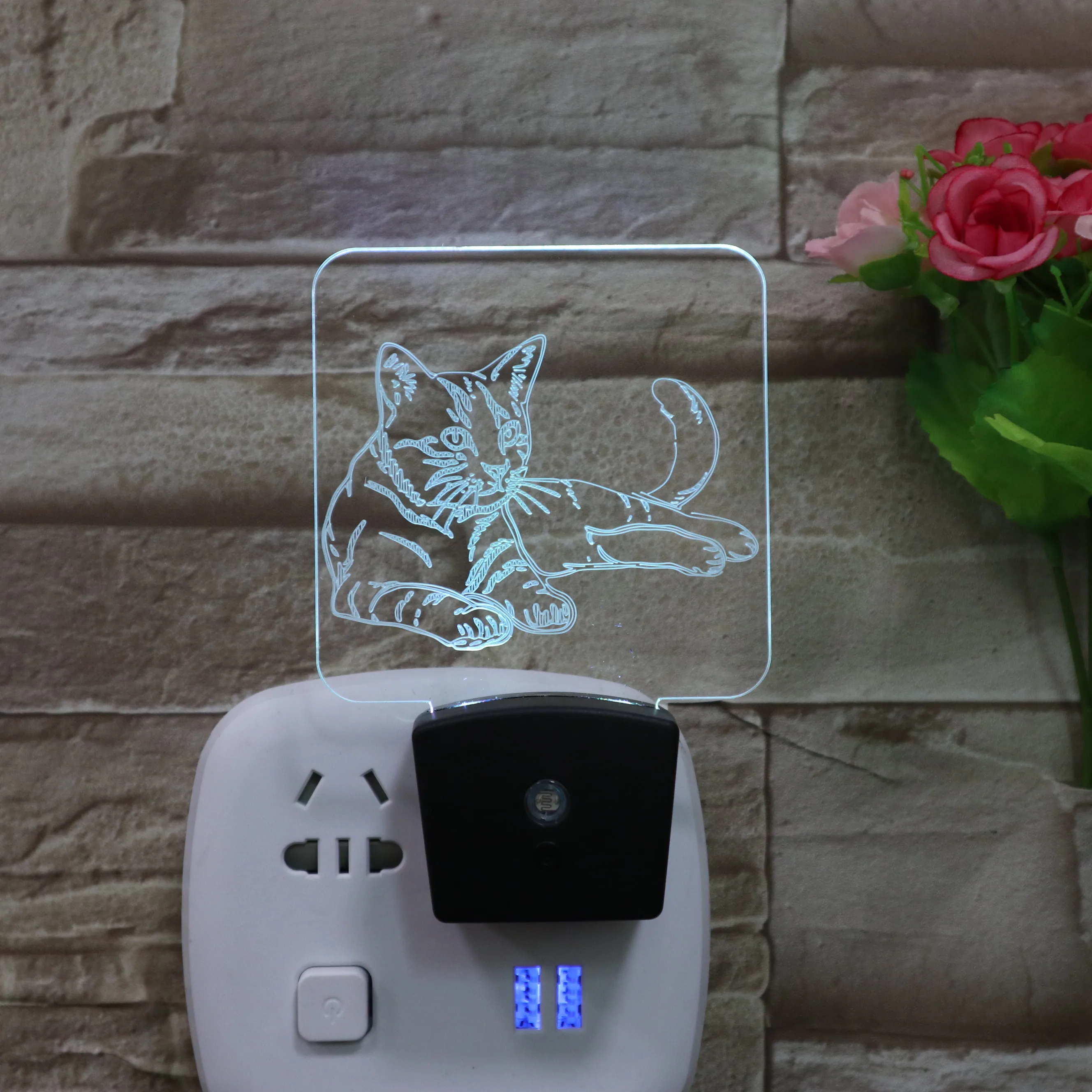 Cute cats animal shape dusk lamp light motion sensor acrylic lamp 3d led kids sleeping night light 7colors flashing lamp