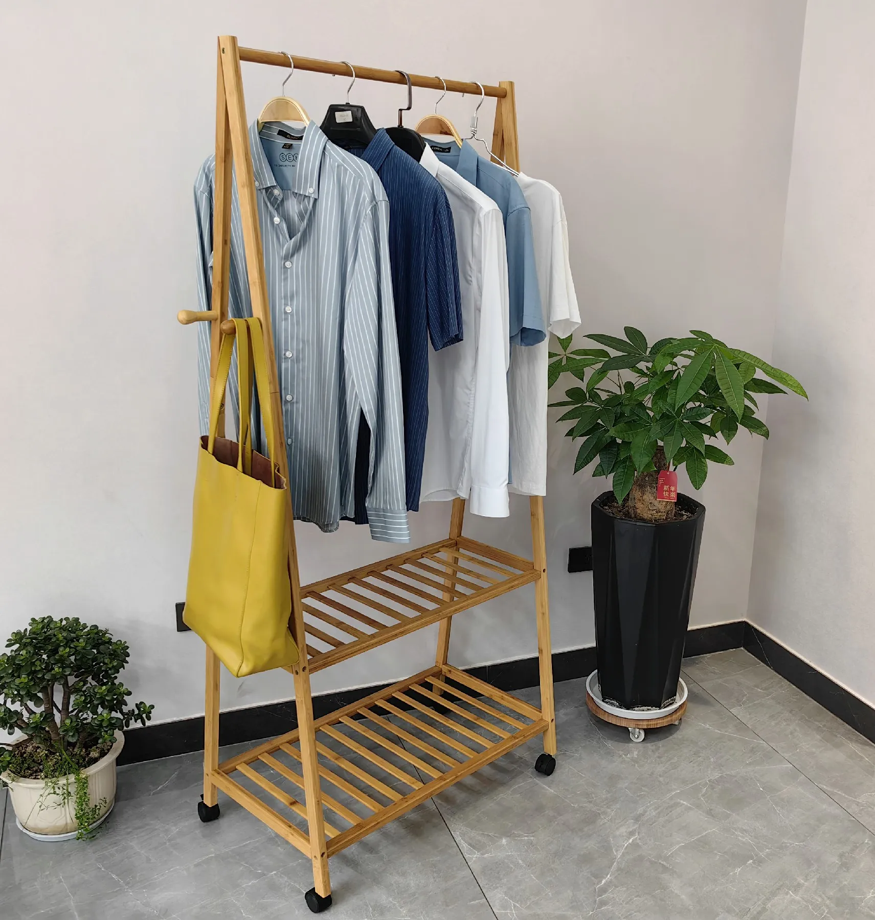 Heavy Duty Garment Racks Bamboo Clothes shelf for Hanging Clothes