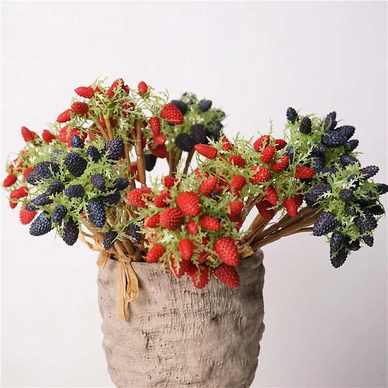 Decorative Lifelike Realistic Fake Strawberry Fruit Decor Grass Green Plastic Fake Flowers Artificial Plant Rectangle/square