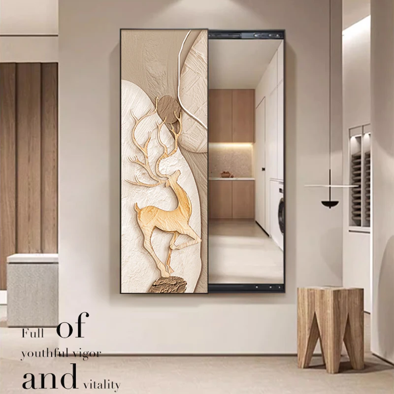Nordic Deer UV Printing Sliding Door Mirror Home Goods Decoration Animals Wall Art For Bedroom Customize Wholesales Orders