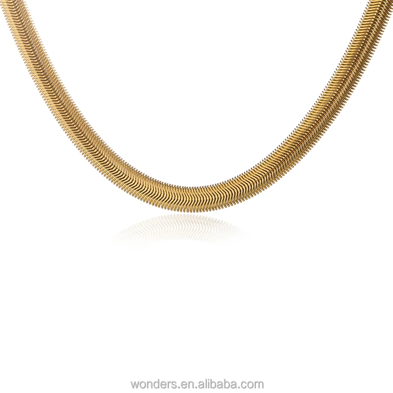 DIY 18k Gold Plated Flat Snake Chain Necklace Gold Stainless Steel Chain Necklace Cuban Women Men Necklace Wide Gold Chain
