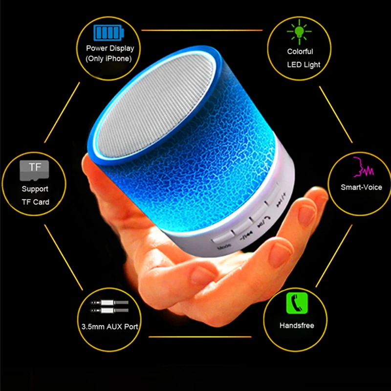 Портативная bluetooth-колонка Беспроводной светодиодный динамик с поддержкой TF-карт USB FM Aux микрофона басов