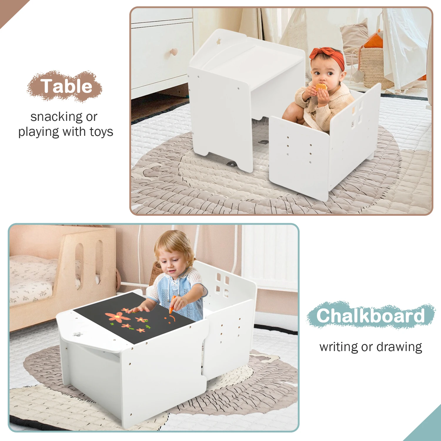 Tiktok Hot Wood Baby Table And Kids Chair White Children Furniture Sets Wooden Weaning Table