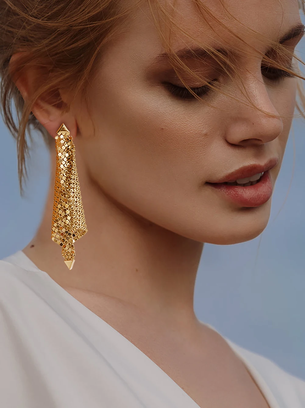 Large Luxury Dangle Earrings For Women Shiny Real Gold Plated Mesh Grid Sequins Metallic Disco Earrings For Prom Party Dress Up
