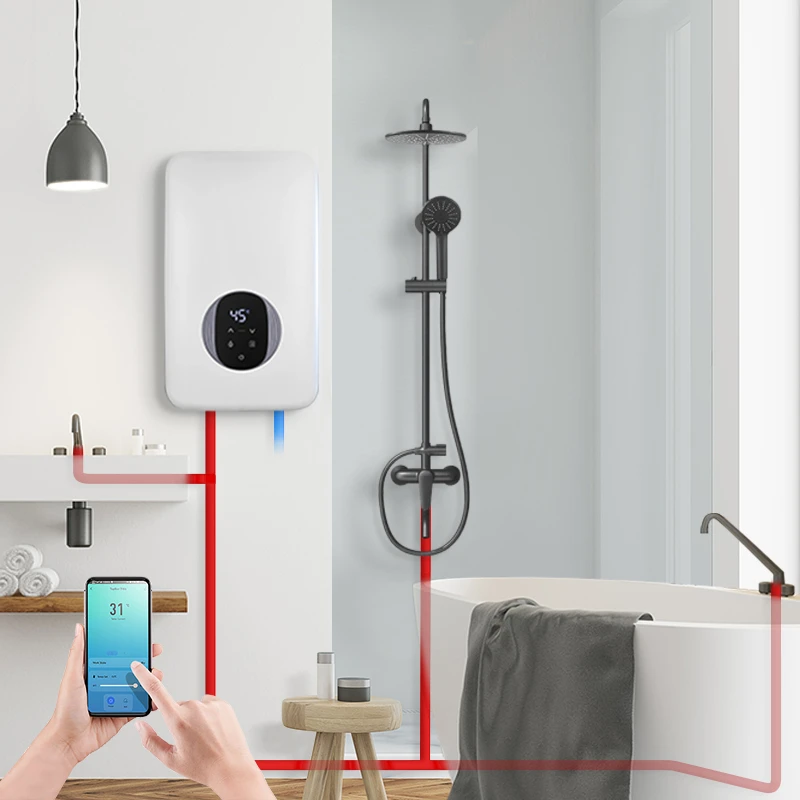 Customized 3500W - 13500W 240V Smart Wifi Bathroom hot water heater under sink electric tankless hot instant water heater geyser